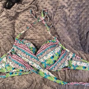 Wrap front bra halter top bathing suit